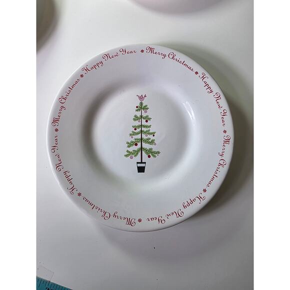 WORLD MARKET Christmas Tree Red Border 8.5" Salad Dessert Plates Set of 4 - Picture 2 of 8